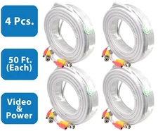 4 pcs 50 FT Power and Video BNC Extension Cable for Security Camera Connection