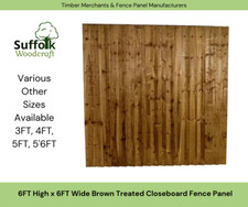 6FT x 6FT Brown Treated Closeboard Garden Fence Panel. Various Sizes Available!