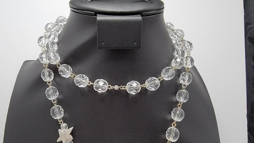 Vintage 38" Long Lavalier Necklace 7" L Pendant Stars Butterfly Shiny Silvertone - Picture 7 of 17