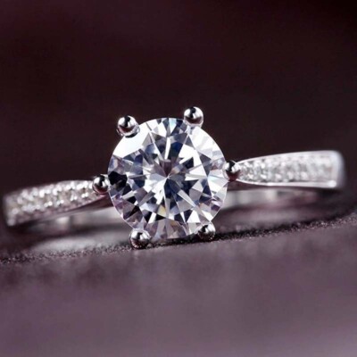 1.0 Ct Classic Round Solitaire Pave Accent Band Elegant Promise Engagement Ring 
