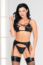 Seven Til Midnight STM11101 Black 3 Piece Bra Garter Belt & G-String Set