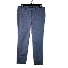 Willi Smith Womens Blue Geometric Flat Front Pants Mid Rise Straight Leg Size 8