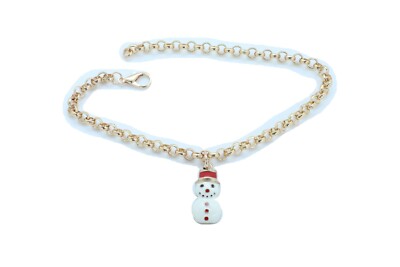 Fun Women Gold Metal Chain Boot Bracelet Shoe Snowman Holiday Charm Special Gift