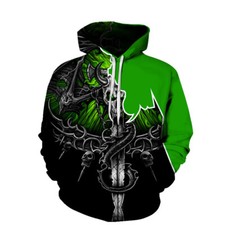 Men's Skull Face Horror 3D Print Hoodie Casual Pullover Jacket Black Green