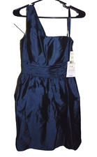 199 NEW ELIZA J Taffeta Navy Blue One Shoulder Ruched Cocktail Evening Dress 8