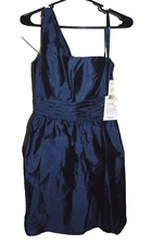 $199 NEW ELIZA J Taffeta Navy Blue One Shoulder Ruched Cocktail Evening Dress 8