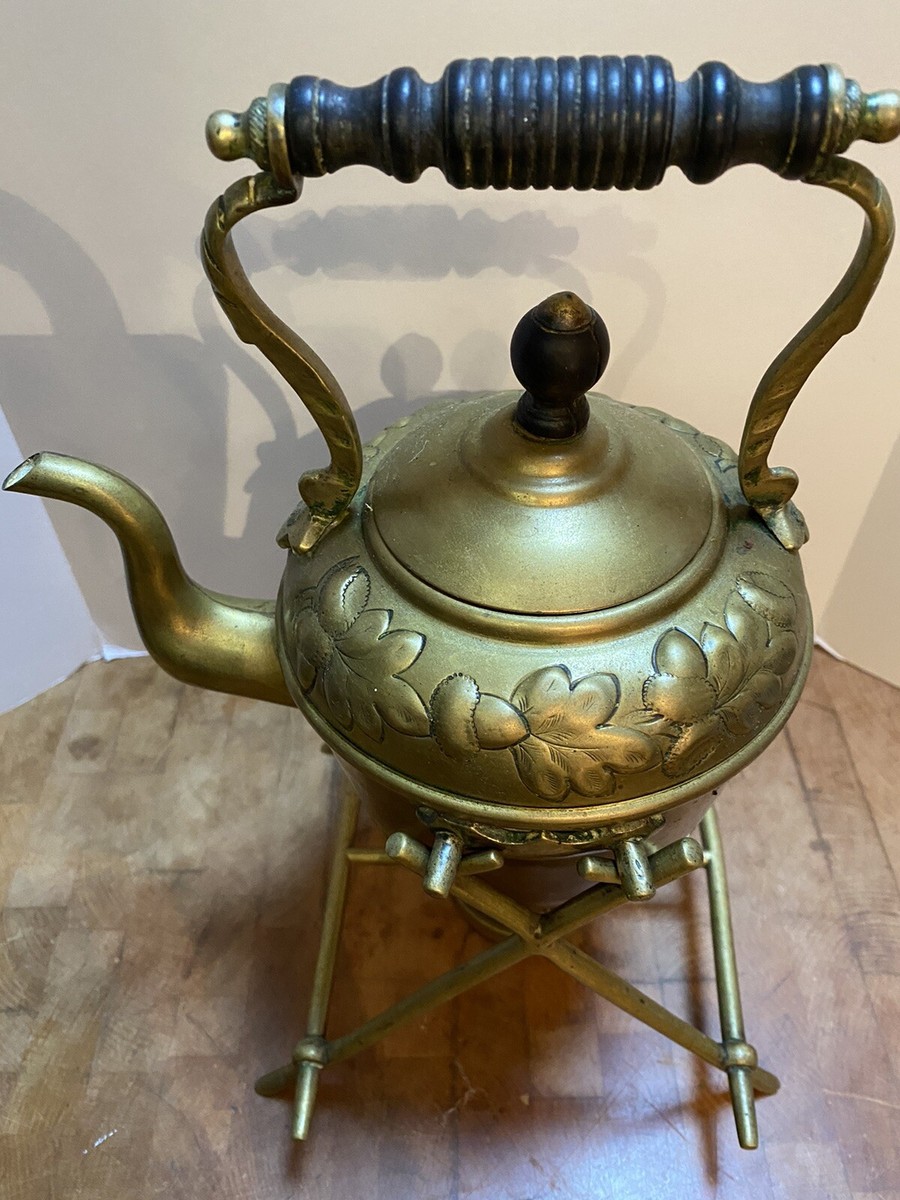 Antique Victorian Brass Spirit Kettle with Tilting Stand* Tipping