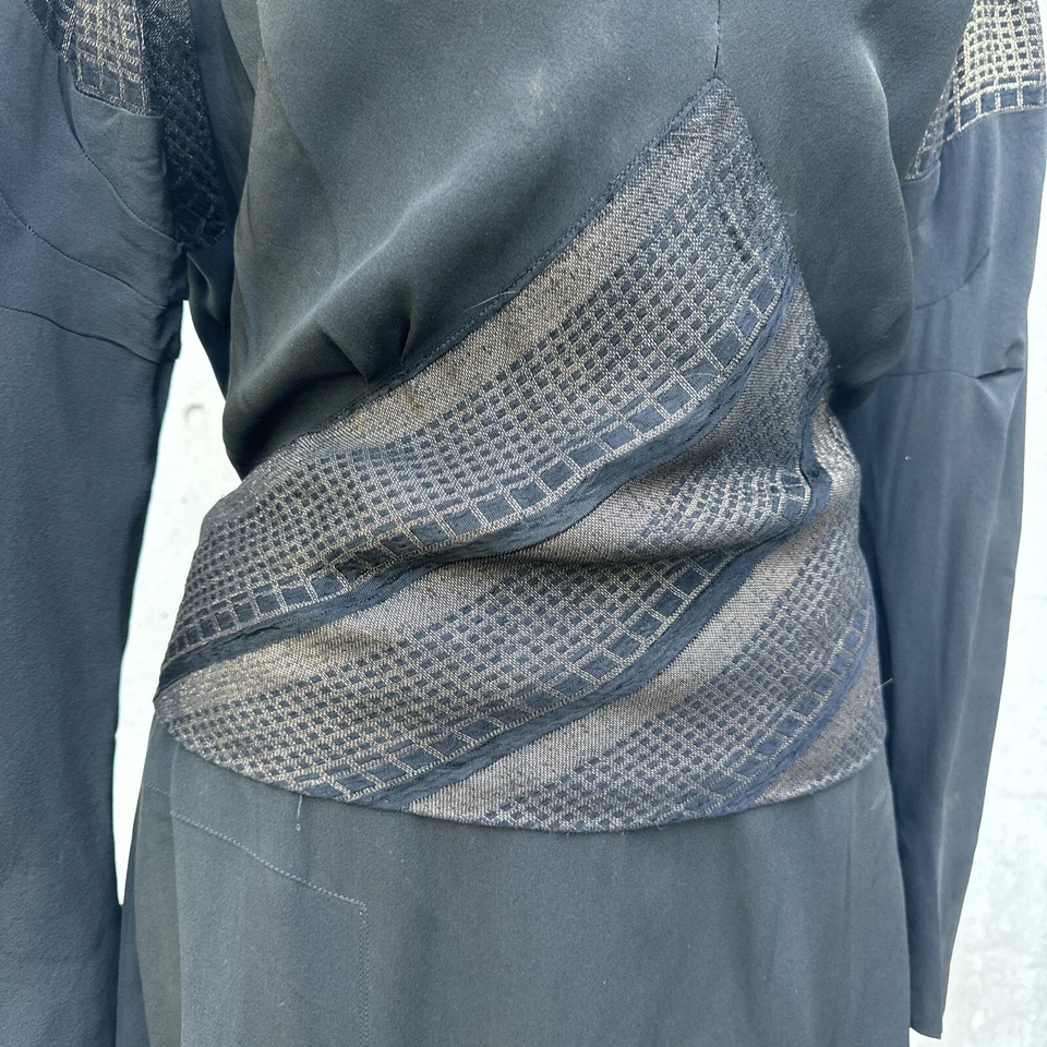 Vintage 1930s Black Silk & Gold Lamé Dress Full Length Geometric Art Deco - Image 4 of 4