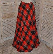 VTG Daisys Originals Of Miami Red Plaid Wool Pleated Skirt Blk Grn S-M Xmas Long