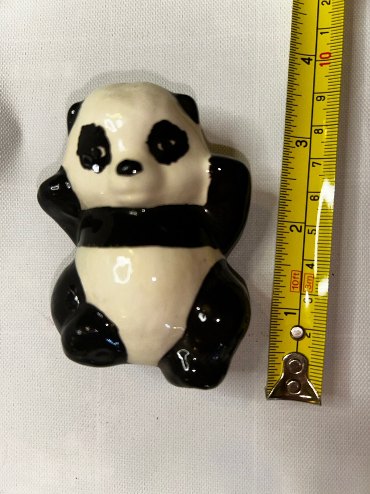Vintage Panda Bear Figurine Glazed Ceramic Black and White 3.5”