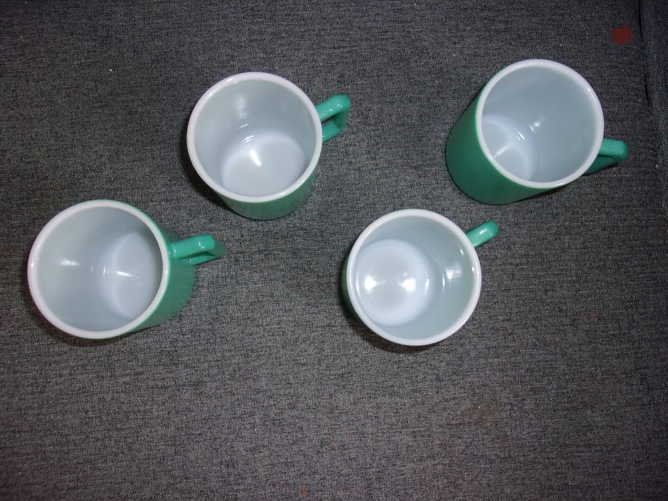 SET4 Hazel Atlas Orange Peel Texture Painted Milk Glass Cups Mugs