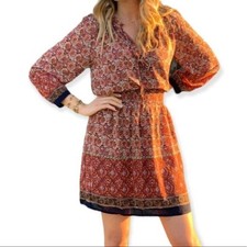 Urban Outfitters Dress the Forum Boho Rust Long Sleeve Print Mini Dress Small