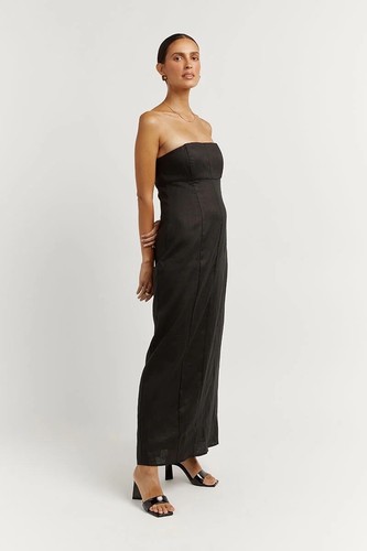 Dissh Black Anderson Linen Strapless Dress - AU 10 US 6 - 第 1/5 張圖片