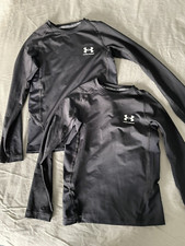 Lot of 2 Under Armour Heatgear Fitted Shirts Youth Small Long Sleeve Black Sport