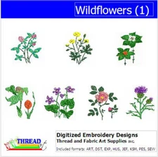 Embroidery Design Set - Wildflowers(1) - 7  Designs - 9 Formats - USB Stick