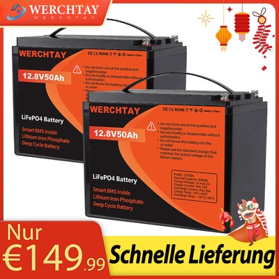 24V 50AH Lithium Batterie LiFePO4 Akku 50A BMS Solarbatterie Solaranlage Boot RV