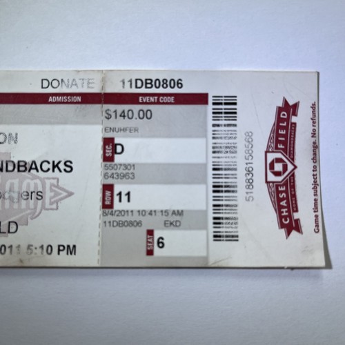 2011 Arizona Diamondbacks v Los Angeles Dodgers Full Ticket WP: Nathan Eovaldi - Picture 4 of 9