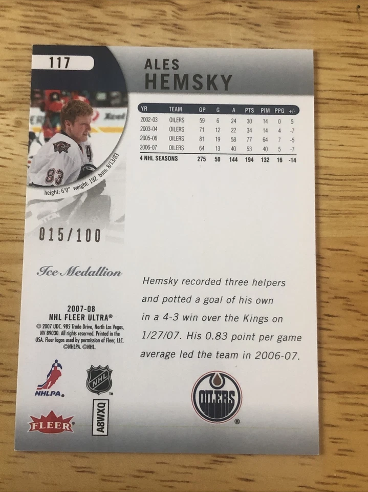 2007-08 Fleer Ultra ICE Medallion Ales Hemsky #117 015/100 - Image 2 of 3