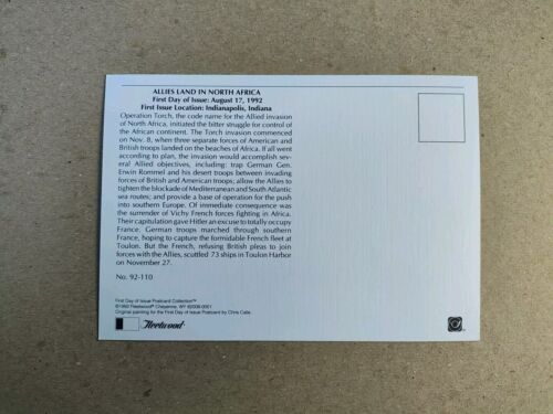 US 1992 Allies Landing Africa Maximum First Day Card , Operation Torch - Picture 2 of 2