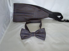  021 Navy Blue with Yellow Polka Dots-100 Silk Mens Bow Tie and Cummerbund Set