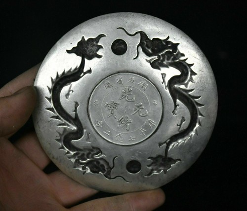 Old Chinese Dynasty Miao Silver Dragon Loong Plate Dish Circular tray Fruit Tray - Picture 5 of 5