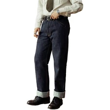 Red Tornado Men Jeans Fashion Back Loose Straight Pants Selvage Denim Trousers