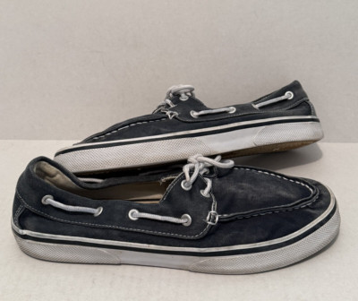 Thom McAn Shoe Men's Size 10 Medium Blue Canvas Burnham Boat Loafers 38051