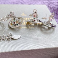 Vivienne Westwood Tiny Orb Necklace Earrings Set Silver NO BOX E31009