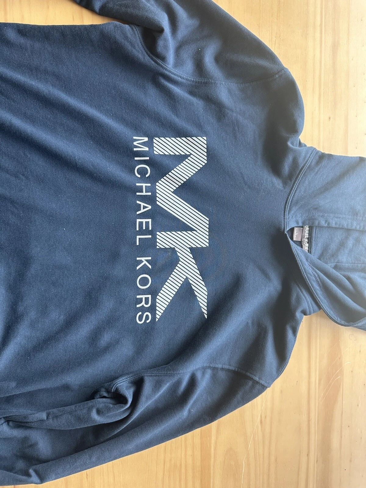 Felpa con cappuccio blu Michael Kors con logo riflettente taglia large