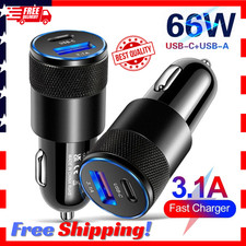 66W USB Car Charger Type C Fast Charging   Dual Port PD Phone Adapter