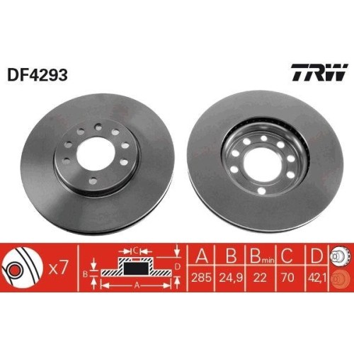 Bremsscheibe TRW DF4293 FüR Vauxhall Chevrolet Fiat Cadillac Opel Saab-image