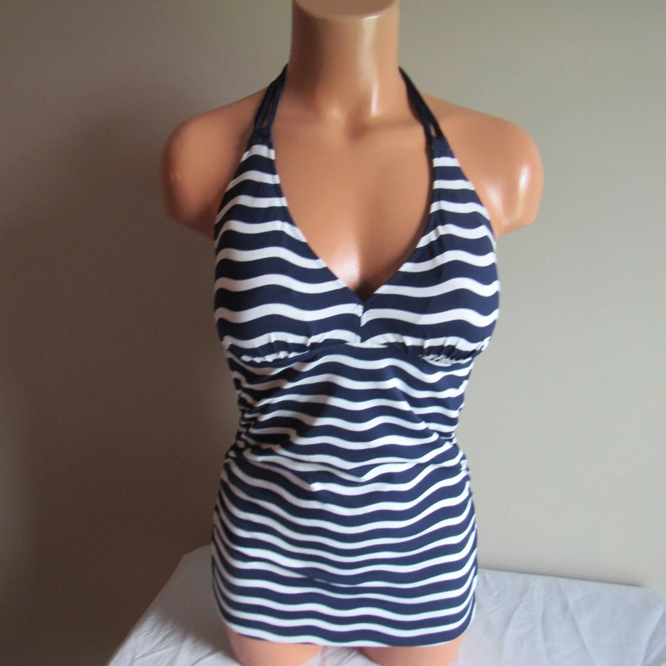 Tommy Bahama Sea Swell Reversible Halter Tankini Natación Top Yegua Azul Marino/Blanco S Nuevo con Etiquetas Foto 2 de 4