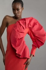 Karen Millen Bodycon Midi Dress UK14 in Red RRP £229