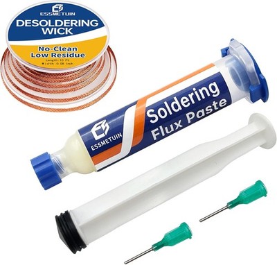 Desoldering Wick and Soldering Flux Paste for Electronics Repair, No Clean Flux(