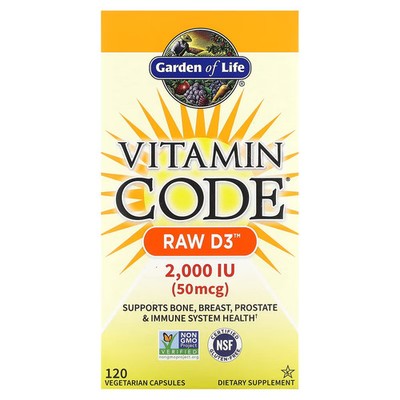 2 X Garden of Life, Vitamin Code, RAW D3, 50 mcg (2,000 IU), 120 Vegetarian Caps