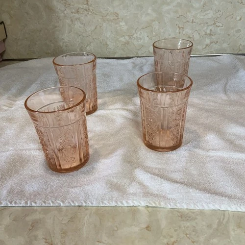 Federal Glass Pink Sharon Cabbage Rose 4" Tumbler Depression Era Juice Glass