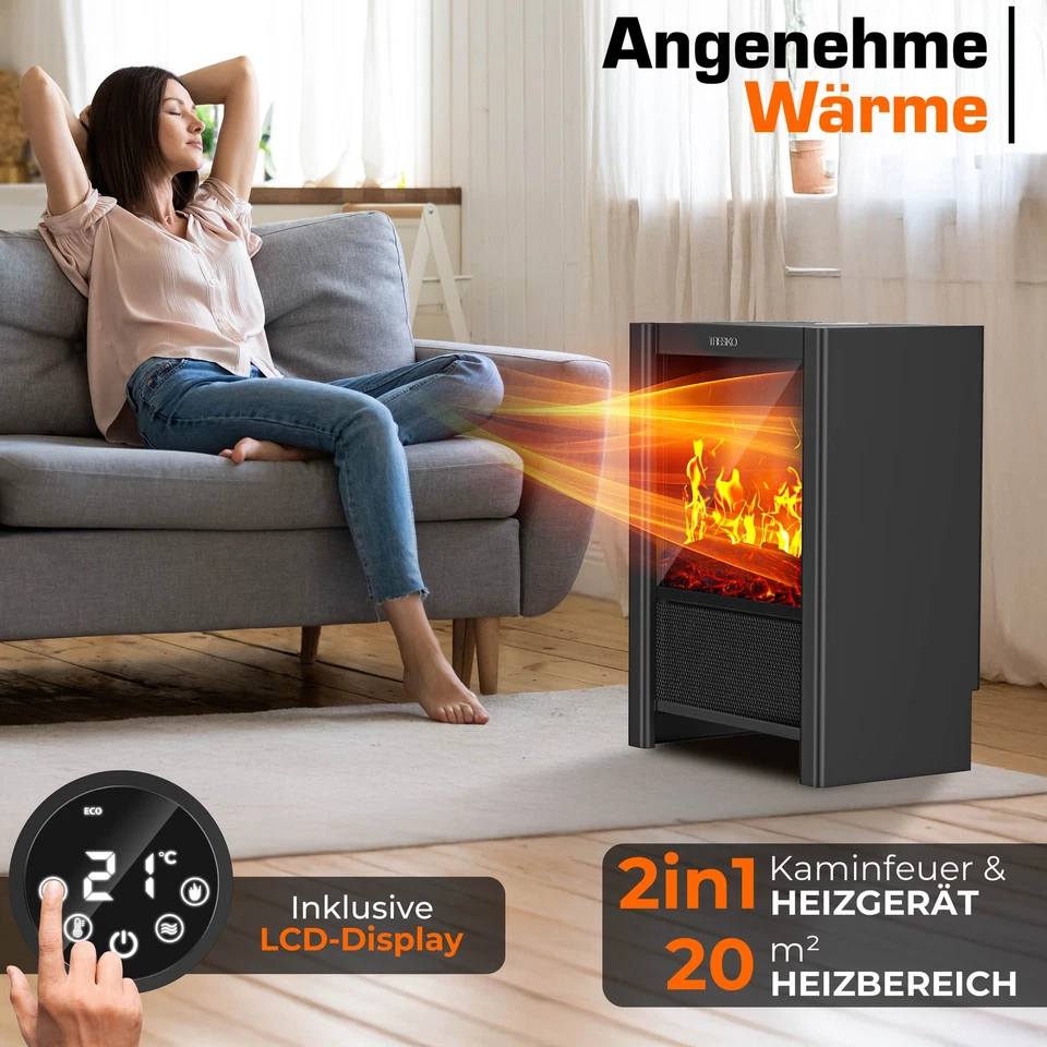 TRESKO® Elektrokamin mit Heizung Elektrischer Kamin LED Standkamin Heizlüfter - Bild 4 von 4