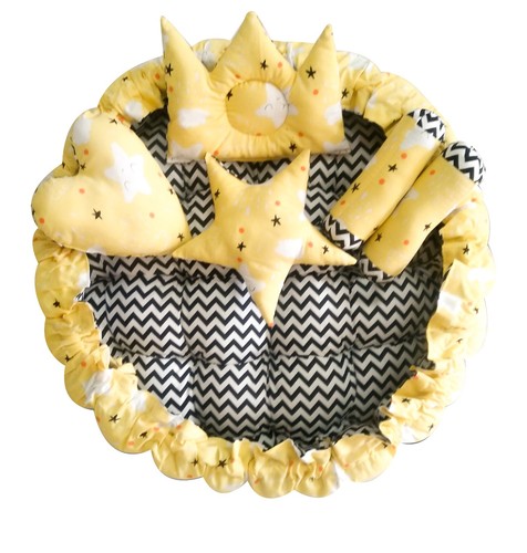 Baby Bed Set for Newborns (0-1 Year), Yellow & White, 39x39 inch, Cotton, Rev - Picture 2 of 5