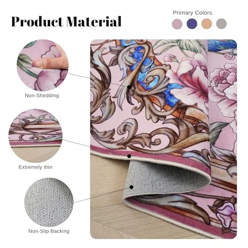 Круглый моющийся круглый ковер 4 фута нескользящий низкий ворс цветочный павлин животное - Изображение 3 из 4