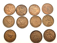 Lot of 11 British Farthings 1920s–1950s George V VI Coins Joblot As Seen