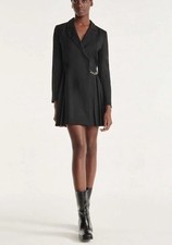 The Kooples Dress UK 8 Size 1 Black Short Wrap Pleated Skirt & Chain Long Sleeve