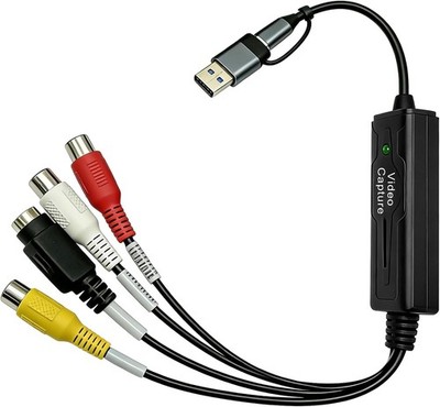 RCA AV zu USB C Konverter Video Capture Card Adapter, VHS auf USB 2.0 Video