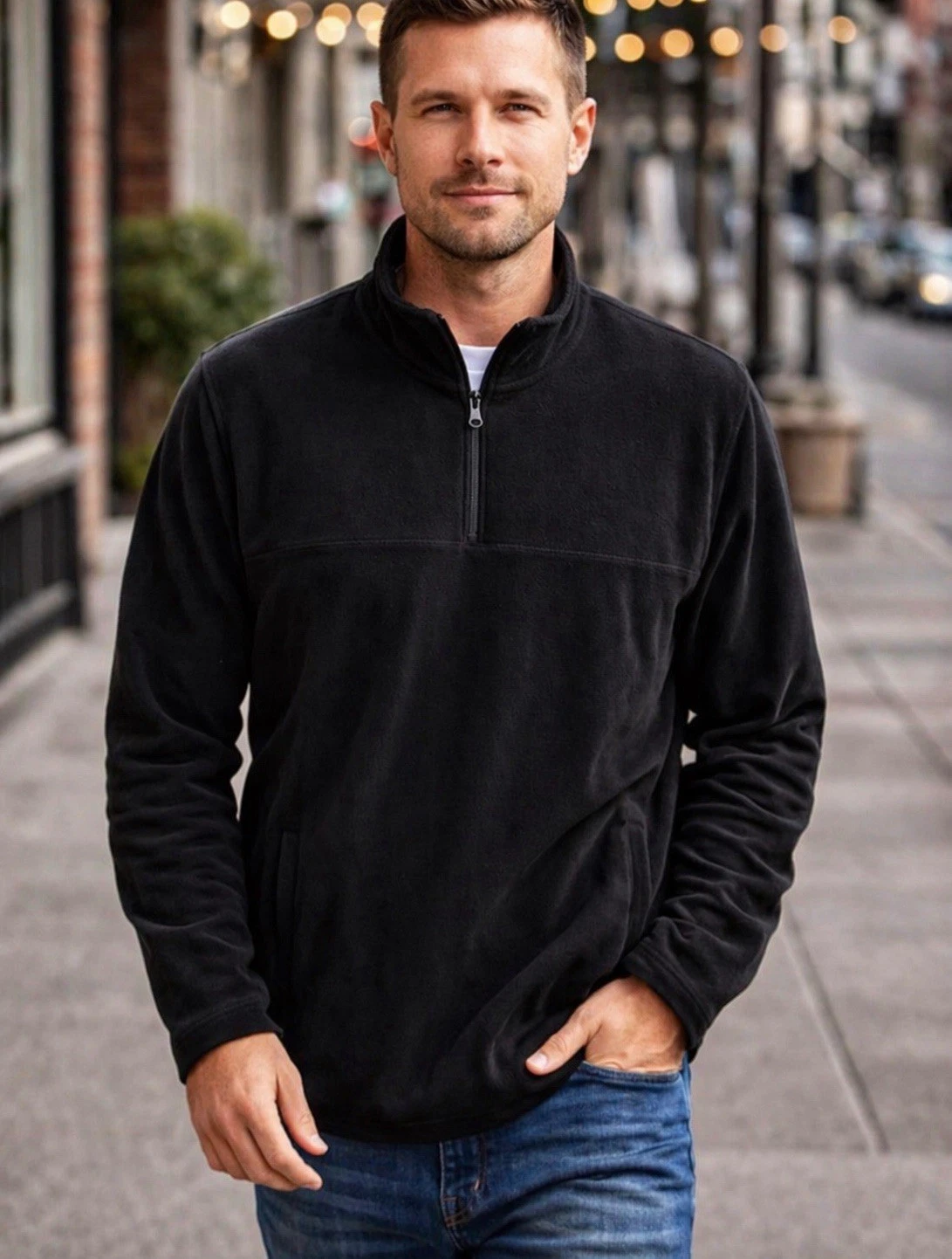 Croft & Barrow Black Quarter Zip Fleece Jacket | Men’s Cozy Pullover (Size L)