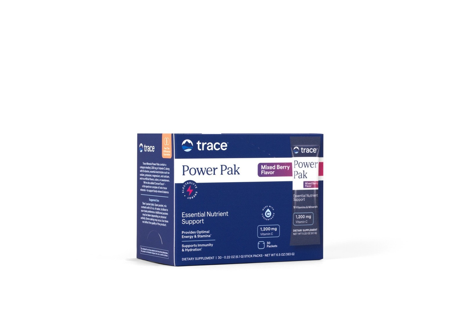 Trace Minerals Electrolyte Stamina Power Pak Без ГМО Смешанные ягоды 30 пакетиков