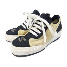 CHANEL Coco Mark Sneakers Logo Bicolor Switching Approx. Black Beige IBO81 1206