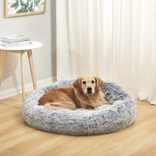 Oval Calming Donut, Washable Round Pillow for Cats Dogs, Non Slip Bottom