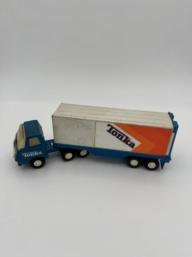 Vintage Tonka Pressed Steel Semi Truck Trailer Blue White Cabover 5590 Container
