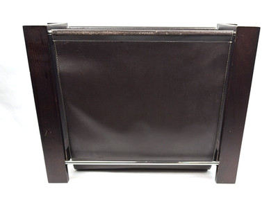 Crate and Barrel Magazine Rack Wood Leather Brown Jackson 17x13x7