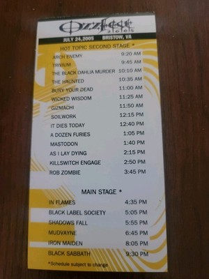 Ozzfest 2005 Set List – Bristow VA – Black Sabbath, Iron Maiden