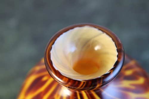 Murano Art Glass Style 3.5" Tall Leopard Amber Tortoiseshell Single Flower Vase - Picture 4 of 8